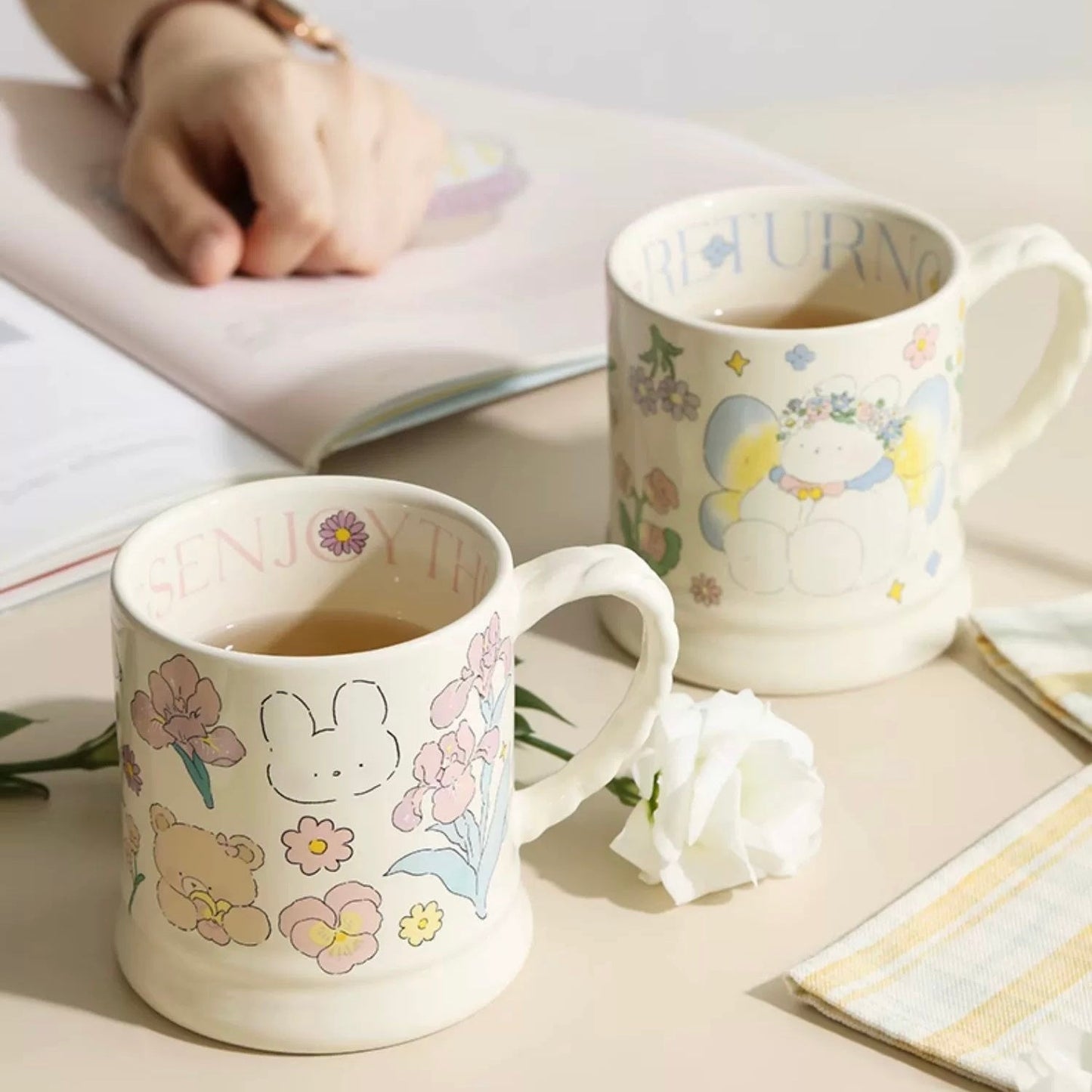 Whimsical Cartoon Floral Series Coffee Mug | High-quality Glazed Ceramic, 340ML Capacity - Wuli Home