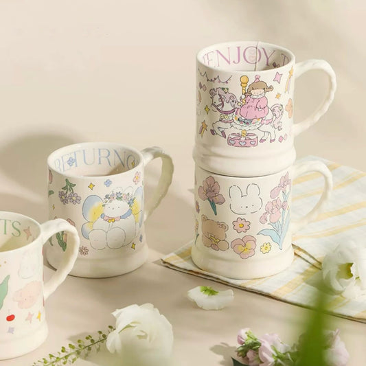 Whimsical Cartoon Floral Series Coffee Mug | High-quality Glazed Ceramic, 340ML Capacity - Wuli Home