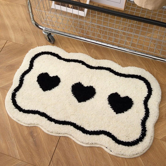 White Trio Heart Plush Bathroom Rug - Size 40x60cm / 50x80cm | Super Absorbent - Wuli Home