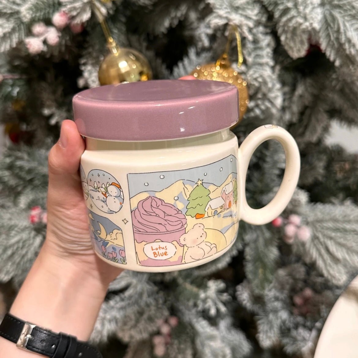 Winter Wonderland Ceramic Mug with Lid - Enchanting Holiday Gift Idea, 400ML Capacity - Wuli Home